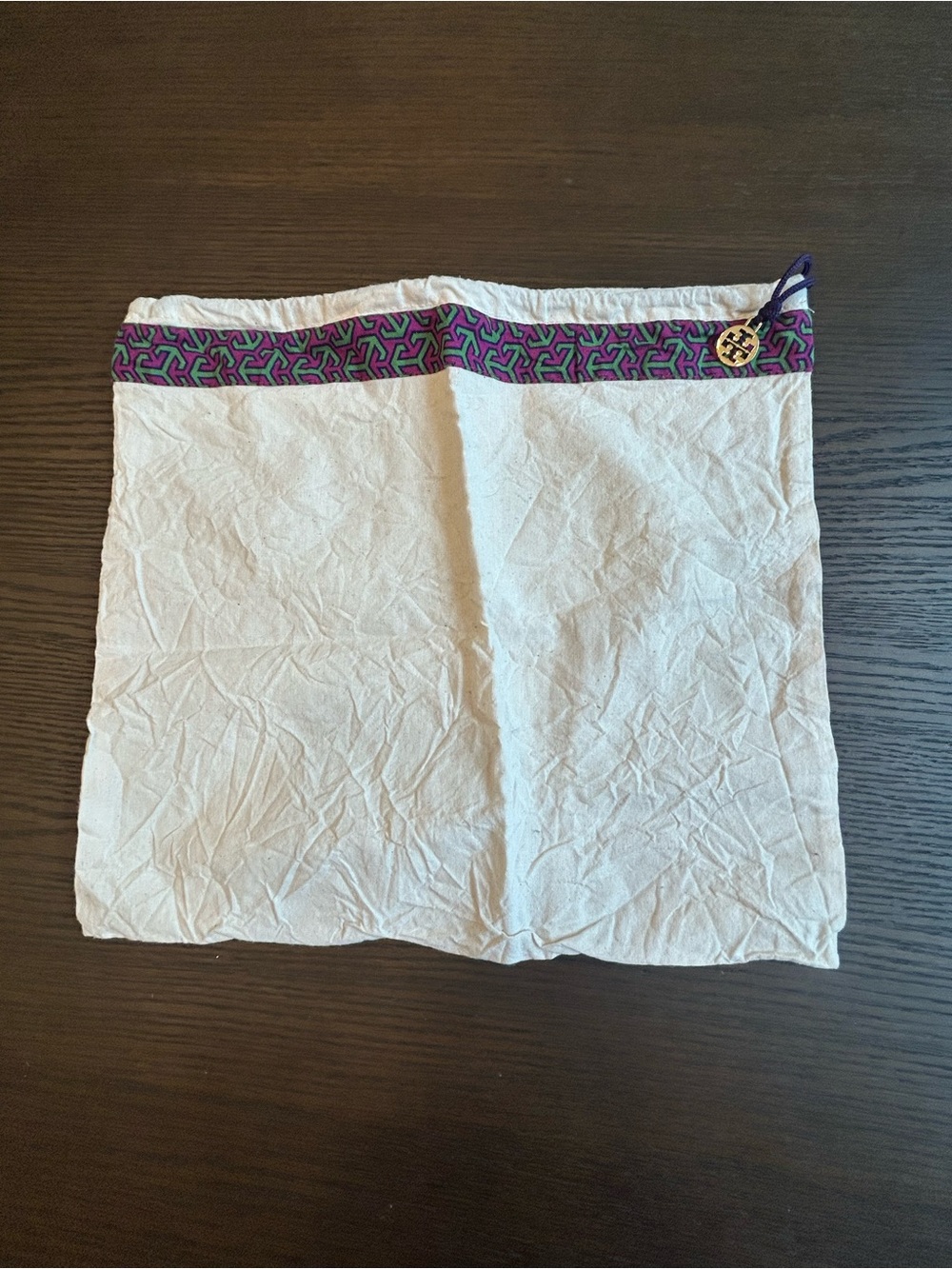 Tory Burch Dust Bag Large Drawstring Storage Bag Beige Purple Logo 12x14